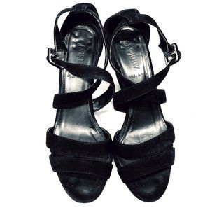 J. Crew Black Suede strappy wedge sandal. Good condition.